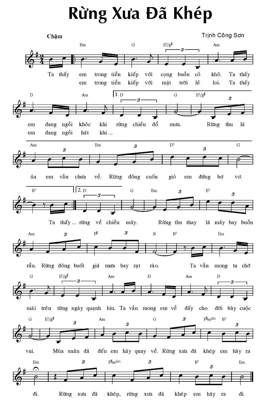 Sheet nhạc Rừng Xưa Đã Khép